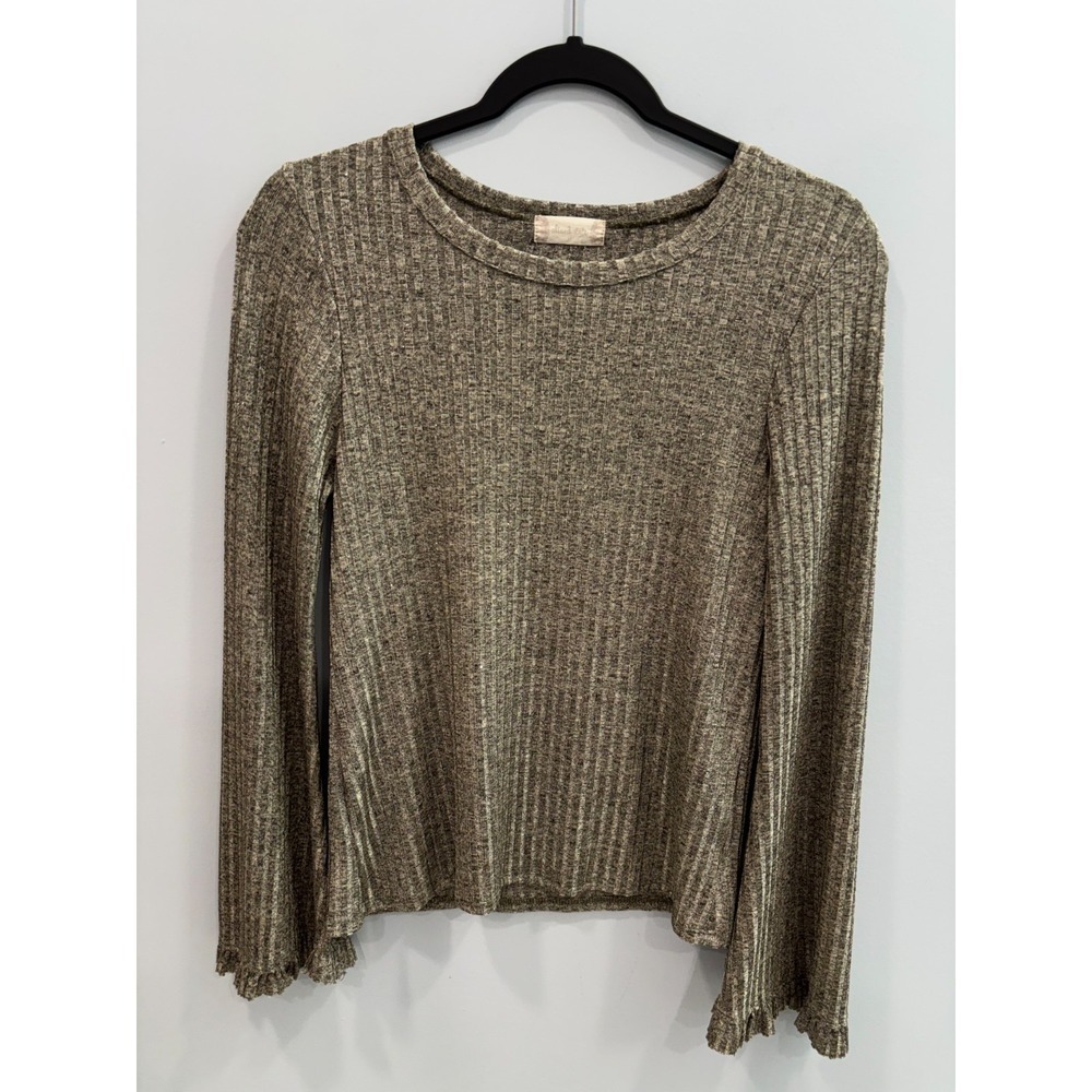 Altar'd State Women's Ribbed Shimmer Knit Top Medium Bell Sleeve Stretch Y2K